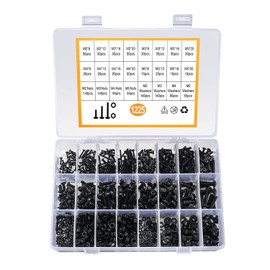 Screw Assortment, 1225 Pieces Screws Nuts Hex Screws Set, M2/M3/M4/M5, with Washer and Hex Wrench, with Storage Box, Carbon Steel, Black