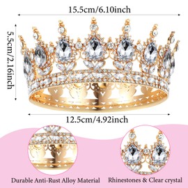 Grevosea Gold Crown for Women, Queen Crown Rhinestone Wedding Crowns and Tiaras Crystal Bridal Hair Accessories for Princess Party Birthday Costume Photo Props (Gold White)