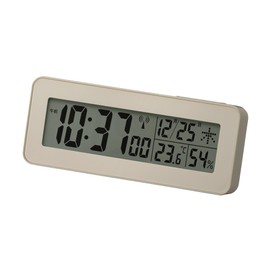 RHYTHM 8RZ238ND38 Alarm Clock, Radio Clock, Digital, Electronic Sound, Alarm (with Snooze), Thermometer, Hygrometer, Light, Calendar, Stylish Gray Color, Beige, 2.4 x 5.9 x 1.5 inches (6.1 x 15 x 3.8