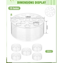 FOTRIC 5 Pack Clear Acrylic Flower Vase Circle Floral Centerpiece Dining Table, 5.9 Inch Wedding Round Flower Vase, 15 Holes Modern Acrylic Low Vases with Holes