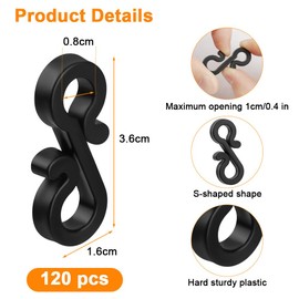 flintronic 120 x Gutter Hooks for Fairy Lights, Gutter Hooks for Christmas, S-Hooks, Fairy Lights Hooks, Fairy Lights Holder for Indoor and Outdoor Use, for Christmas Outdoor Lighting (Black)