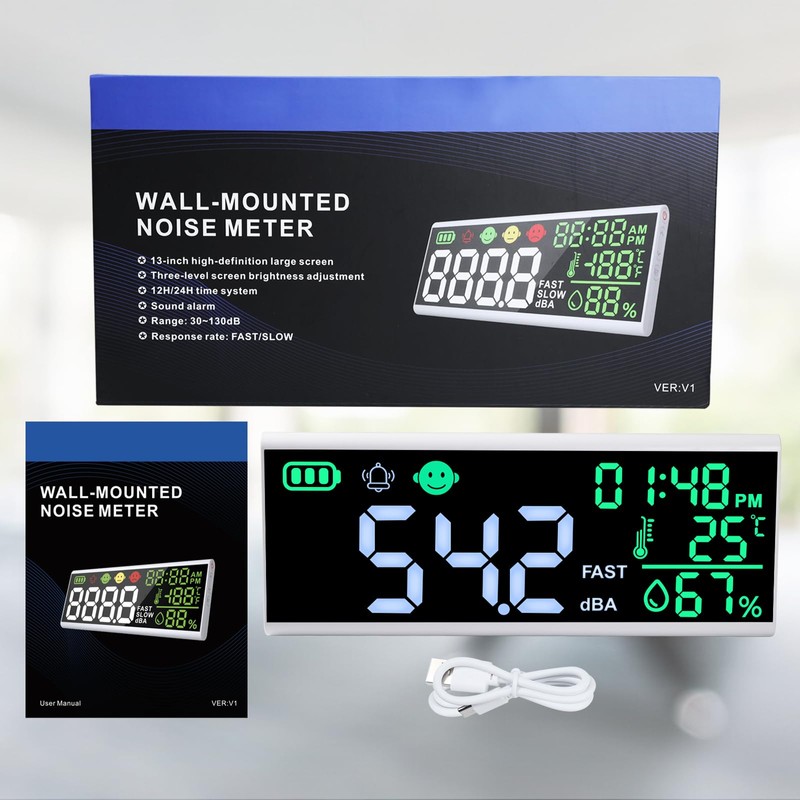 Decibel Meter 30~130dB Sound Level Meter, 13 inches LCD Display