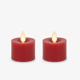 Luminara 2-Pack Moving Flame LED Flameless Tealight (2" x 2") Battery Operated Plastic LED Flameless Tea Light (Holiday Red)