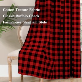 Melodieux Buffalo Check Plaid Curtains for Living Room, Farmhouse Gingham Style Cotton Texture Rod Pocket Bedroom Semi Curtain Drapes, Black Red, 52 x 84 Inch(2 Panels)