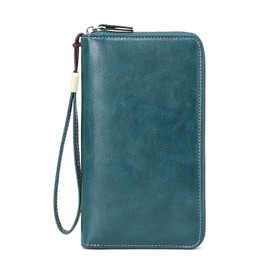 KARRESLY Women's Wallet RFID Blocking Credit Card Holder Large Capacity Long Ladies Billfold(Peacock Blue)