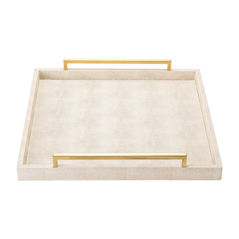 Large Ottoman Tray for Coffee Table,Square Shagreen Leather Decorative Tray