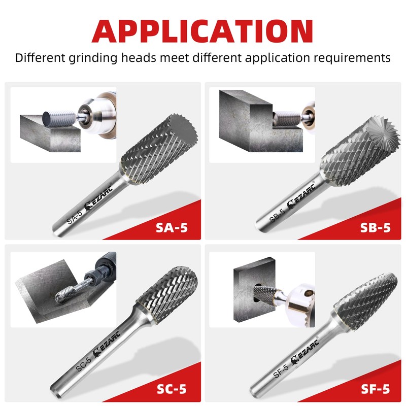 EZARC 5PCS Tungsten Carbide Rotary Burr Set, SB-5 Double Cut