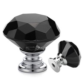 Ravinte Pack of 10 Crystal Drawer Knobs and Handles, Black Diamond Shape Knobs for Dresser Drawers Kitchen Cupboard Drawer Pulls Handles - 30 mm Knobs with Silver Base
