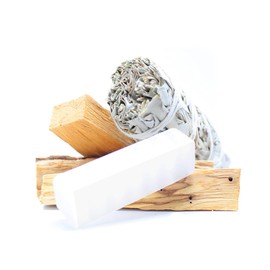 Organic White Sage (Salvia Apiana), Palo Santo (Holly Wood) & Selenite Stick. Healing kit palo Santo Sticks Smudge kit