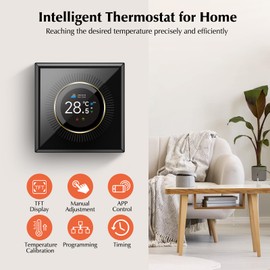 Chatthen Tuya WiFi Heating Thermostat Smart Digital TFT Room Thermostat Compatible with Alexa, Google Home, 95 V ~ 240 V AC 3 A, Black