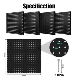 Hogurity Pegboard, 4 PCS 16”×16” Large Heavy Duty Metal Pegboard Panels with Frame Black Peg Board Display Peg Boards for Walls, Display, Garage Tool Storage, Office Organization, Craft Room, Kitchen
