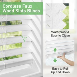 SEEYE 2 Inch Faux Wood Blinds for Indoor Windows with Crown Valance, Cordless Room Darkening Window Blind, 31" W x 60" H, Horizontal Wooden Shades for Bedroom, Kitchen, Office, Doors, White
