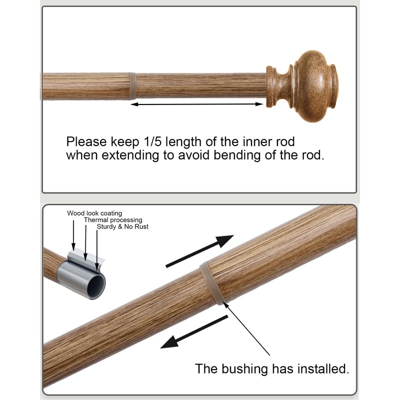 Wood Curtain Rods for Windows 48 to 84 Inch, 1