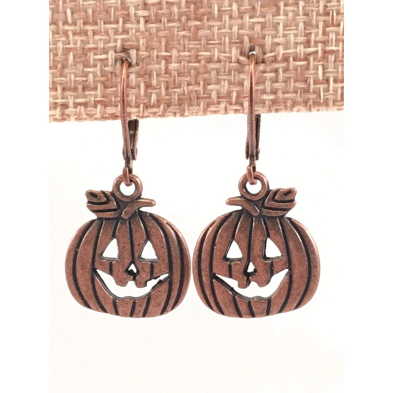 Antiqued Copper Jack-O-Lantern Pumpkin Earrings
