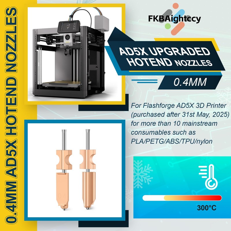 Upgraded 2 Pack 0.4mm Hotend Nozzles for Flashforge AD5X 3D