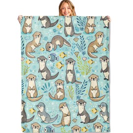 MIEPOS Cute Otter Throw Blanket - 60x80in,Ultra Soft, Cozy Lightweight Flannel,Sea Otters Ocean Blankets - Gifts for Kids & Nature Lovers,for Couch Travel,Home Living Room Decor