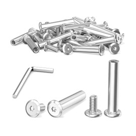 Pack of 20 Connection Screws, Sleeve Screws, Stainless Steel A2 V2A, Furniture Screws, Cabinet Connector with Hex Key for Cabinets, Cabinets, Wood Bread (40, Silver, M4 x 25)