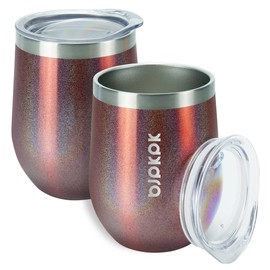 BJPKPK 2 vasos de vino aislados de 12 onzas, tazas de café al aspiradora de doble pared de 12 onzas con tapa, copas de vino de acero inoxidable irrompibles, tazas de café aisladas para el hogar y al
