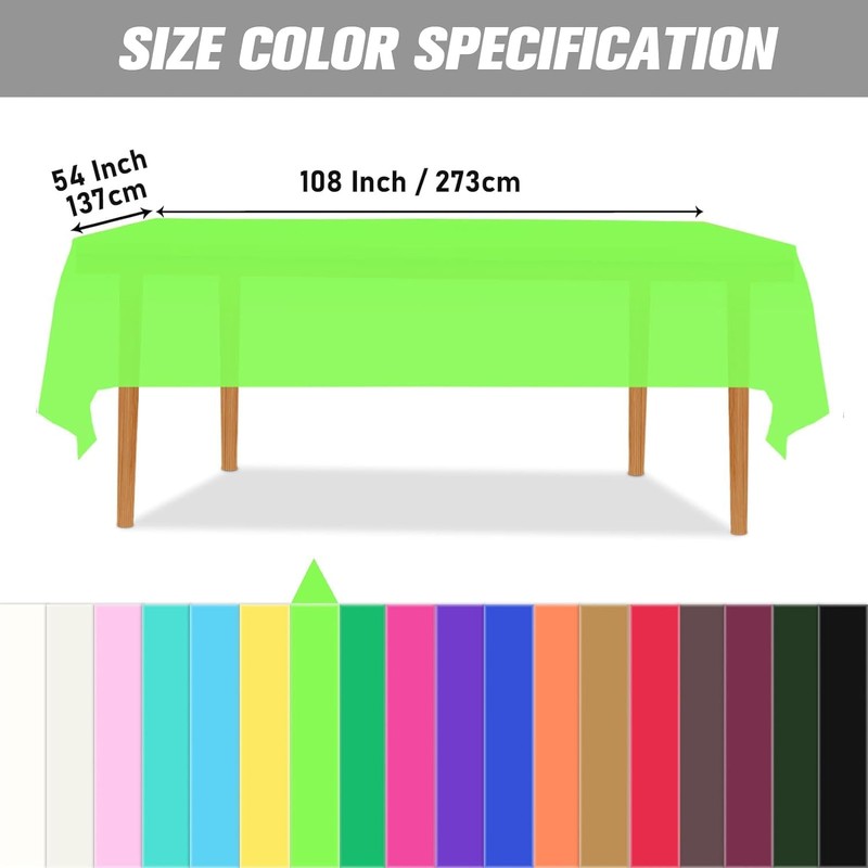 Kesfey Lime Green 3 Pack Premium Plastic Tablecloths for Parties