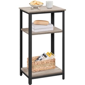 Yaheetech 30 in Tall End Table, 3-Tier with Strong Wooden Shelves, Small Side Table with Metal Frame for Living Room Office, Small Places, Gray