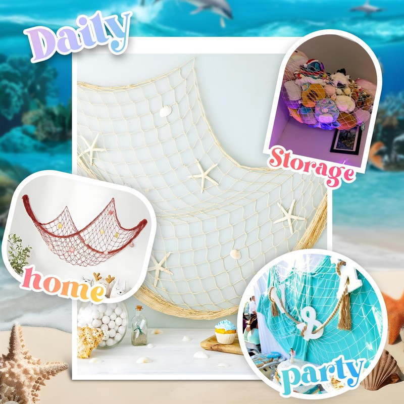 Fish Net Decorations for Party, 2mm Natural Cotton Hawaiian Party