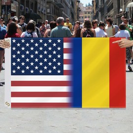 3×5 FT USA Romania Combo Flag,Large Romanian Friendship Decor,Double Side Digital Printed 150D Polyester Banner With Canvas Header Brass Grommet For Outdoor Indoor Parade Car