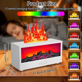 ONLYFU Mini Fireplace Aromatherapy Diffuser 7 Color Lights Fireside Bonfire Flame Air Humidifier for Home 150ml Timer & Auto-Off Essential Oil Diffuser with Remote for Spa, Yoga, Office (White)