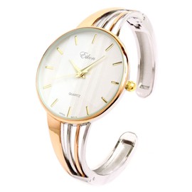 FTW 2Tone Rose Silver String Style Band Luxury Women's Bangle Cuff Watch