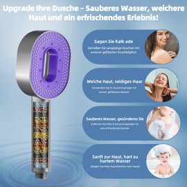 Hibbent Hibbent Wasserfilter Duschkopf mit 20 Stufen Filter, 3 Spr1hstrahl Modi Hochdruck-Duschkopf und 1,5m Schlauch, Handheld-Massage-Dusche Filter f1r Restchlor Entfernen,Violettes Paneel