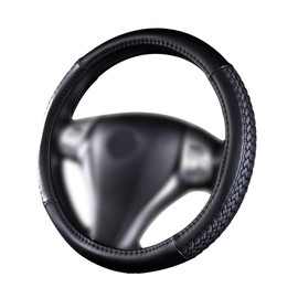 Flying Banner Flying Banner car Steering Wheel Cover Faux Leather Massage Universal fit 3D Faux Leather Woven Anti-Slip Sporty 15 Inches (Sliod Black Woven)