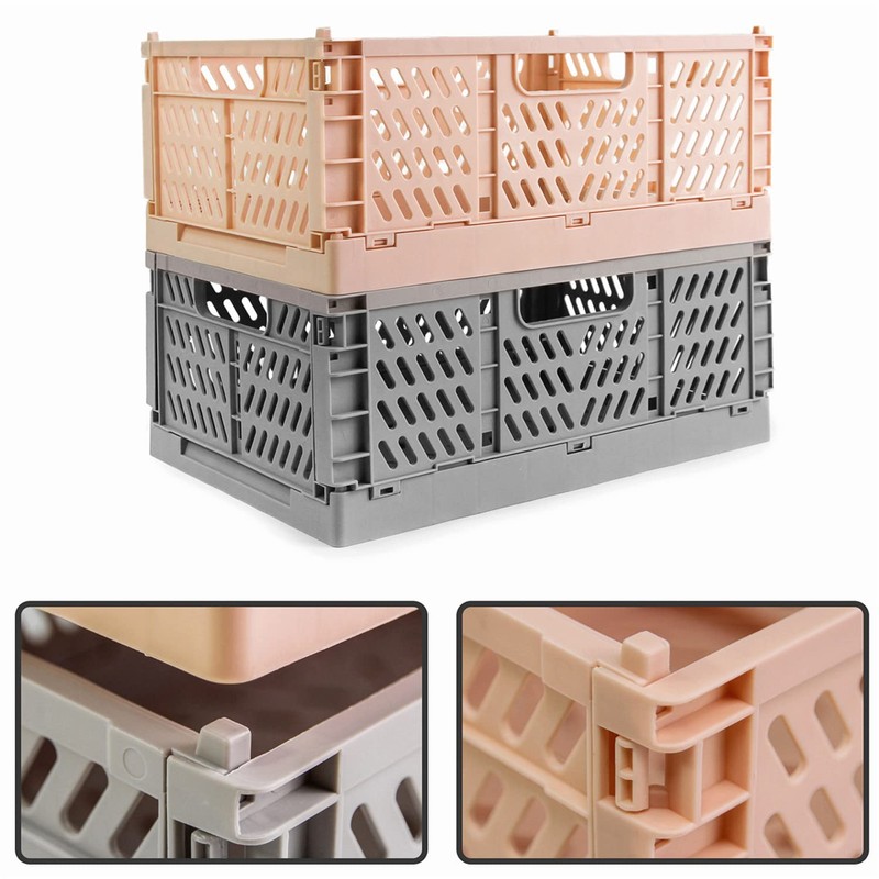 Spesh Pack of 2 Folding Boxes, Foldable Storage Basket, Plastic