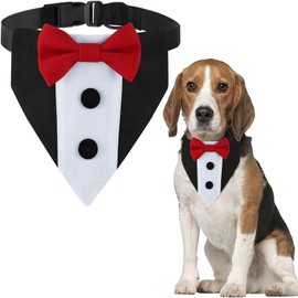 Dog Tuxedo,Formal Wedding Dog Bandana Adjustable Collar with Bowtie,Detachable Bow Ties Collar and Scarf for Small Medium Large Dogs (Red, M)