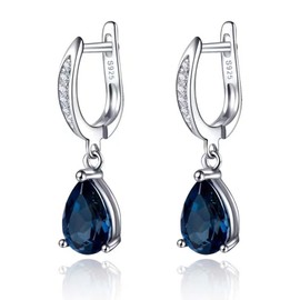 Salanda Blue CZ Drop Earrings, 18K White Gold Plated Dangle Earrings Hypoallergenic Cubic Zironia Pendant Earrings for Women