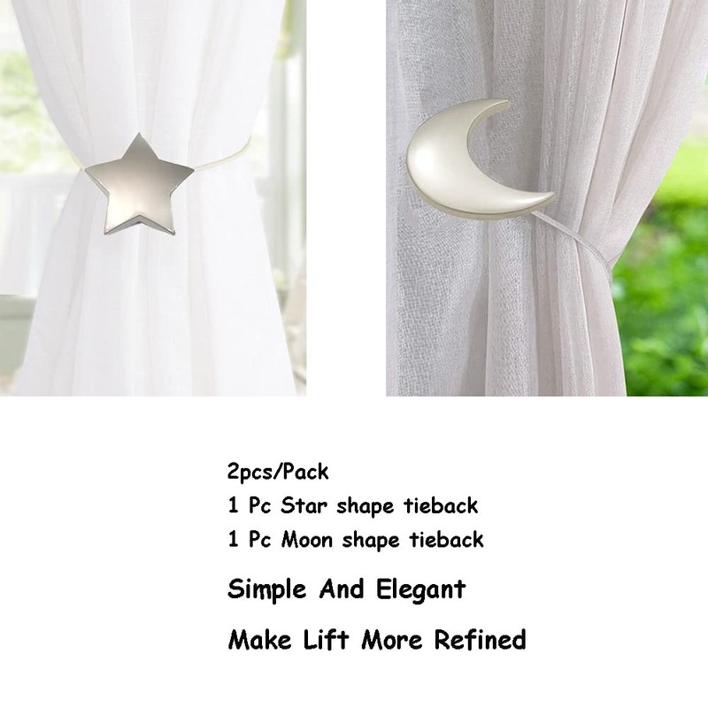 Magnetic Curtain Tiebacks 1 Pair Curtain Clips Rope Holdbacks Moon
