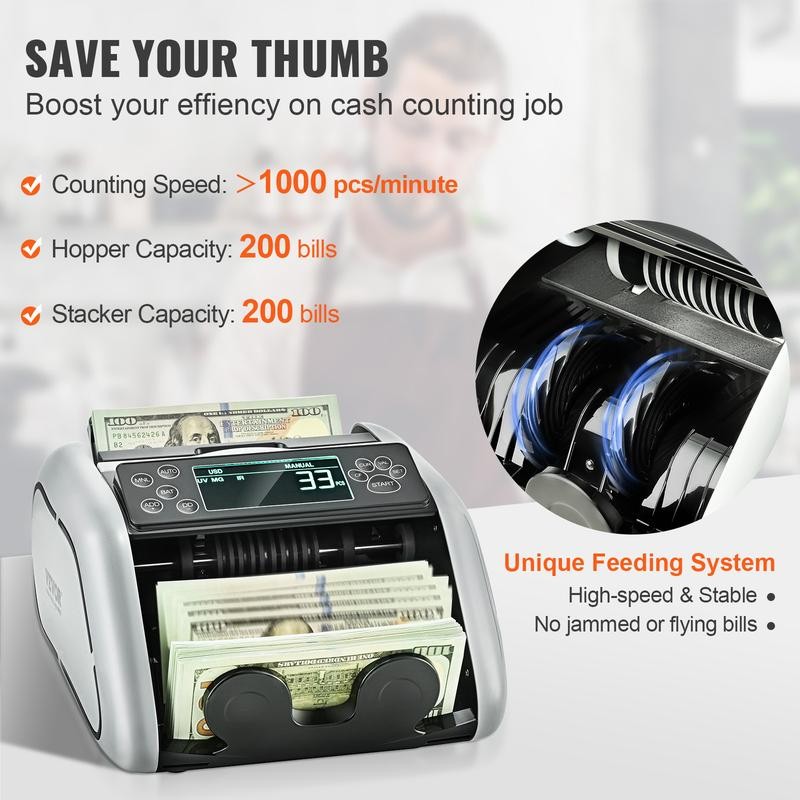 VEVOR Money Counter Machine, Bill Counter with UV, MG, IR