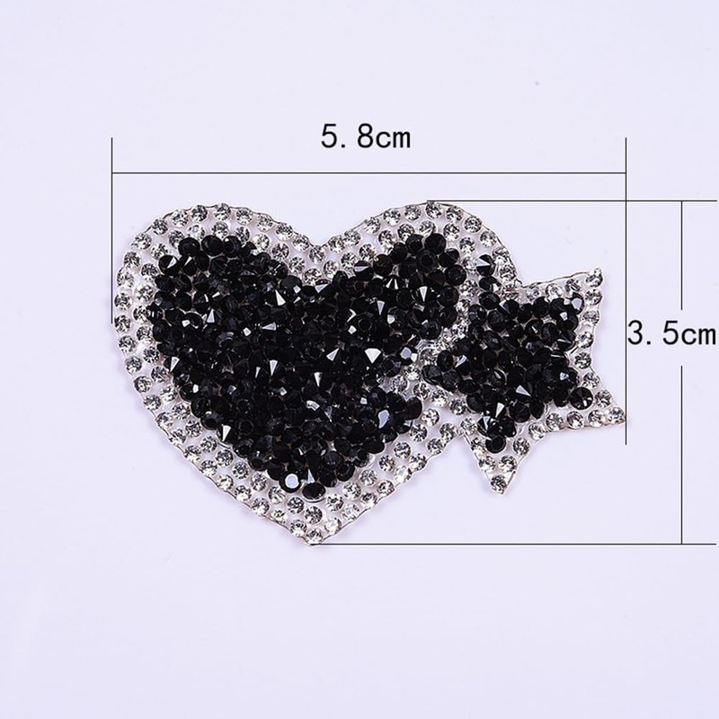 Yurosiay Rhinestone Heart Iron-On Patches, Pack of 6, Large Black