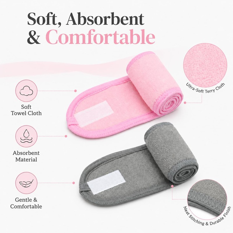 4 Pcs Terry Cloth Facial Headband for Women - Adjustable