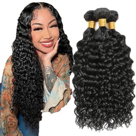 Hxxcoup Real Hair Wefts Blonde Human Hair Bundles Water Wave Hair Bundles Natural Black Blonde Human Hair 100 g/pc Double Weft Ectensions for Women with Minimal Smell 18 20 22 Inches