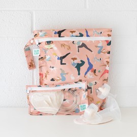 Bumkins Waterproof Wet Bag and Packing Pouches, TSA Airline Compliant, Pack for Baby, Travel, Swim Suit, Cloth Diapers, Pump Parts, Pool, Gym Clothes, Toiletry, Daycare, Zip Bag, 4-pc Set Yoga Pals