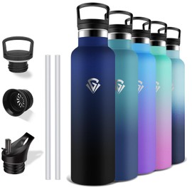 Grsta Thermos Flask, 1 Litre Stainless Steel Drinking Bottle with Straw, BPA-Free, Leak-Proof, Insulated Flask, Double-Walled, Adult Drinking Bottle for Fitness, Camping, Hiking