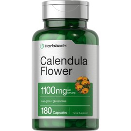 Horbäach Calendula Flower Capsules 1100mg | 180 Count | Marigold Extract | Non-GMO, Gluten Free Herbal Supplement