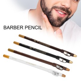 4Pcs Barber Pencil, Hairline Outline with Sharpener, Tool for Lineup and Beard Shape White (Barber H Pencil + Beard Accessories)
