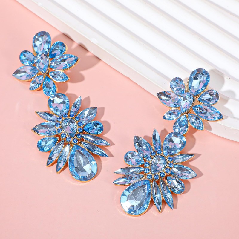 Shimmeroo Light Blue Statement Earrings for Women, Dangle Earrings Rhinestone