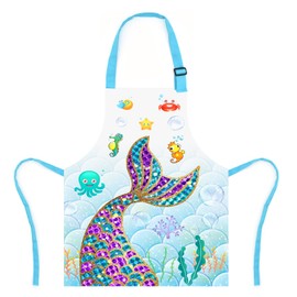 XonyiCos Kids Boys Dinosaur Apron with Pockets, Girls Aprons for Cooking, Painting, Chef Apron for Children 3-12 Years, mermaid