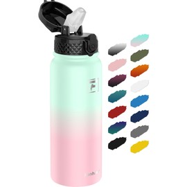 Fanhaw 20 Oz Stainless Steel Insulated Sports Water Bottles with Straw for Kids, Men and Women (Green Pink)