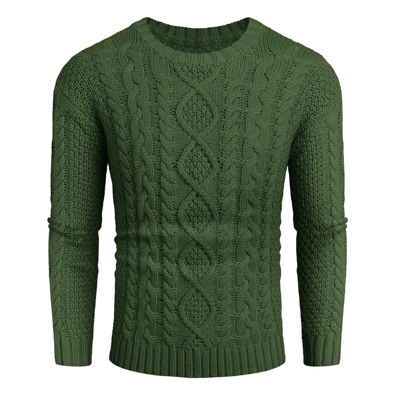Runcati Men's Chunky Knit Cable Knit Pullover Autumn Winter Crew