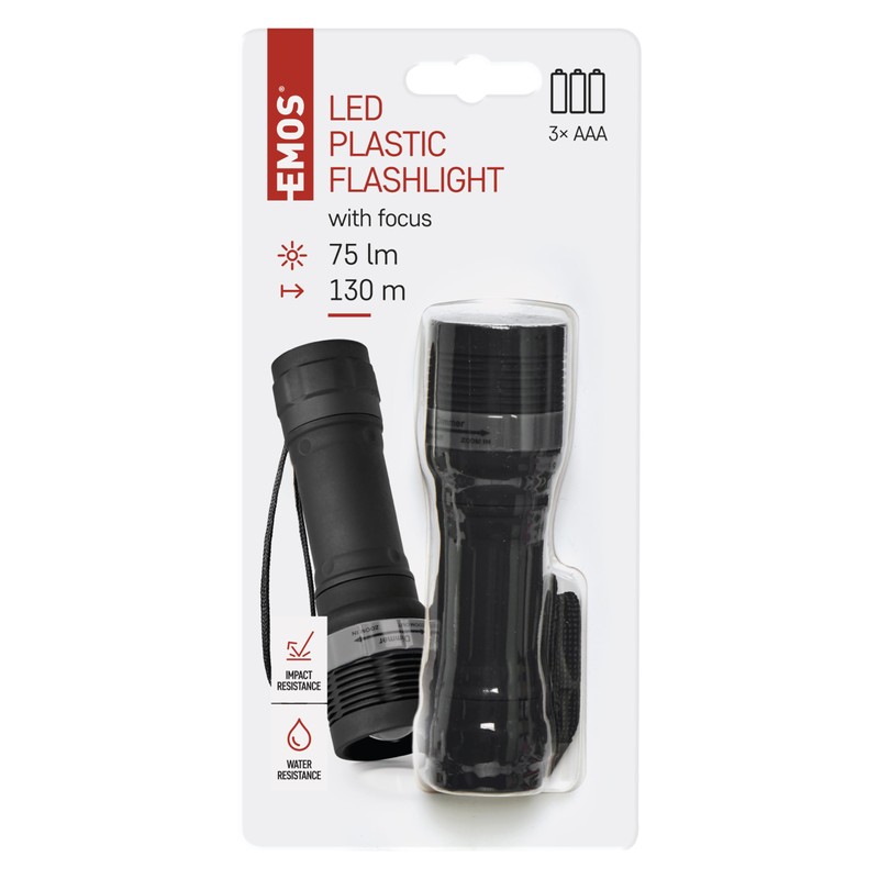 EMOS P4702 LED Zoomable Torch, IP43 Waterproof and Frost Resistant,