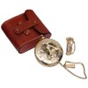 Brass Sundial Compass with Leather Case - Compass Gift for