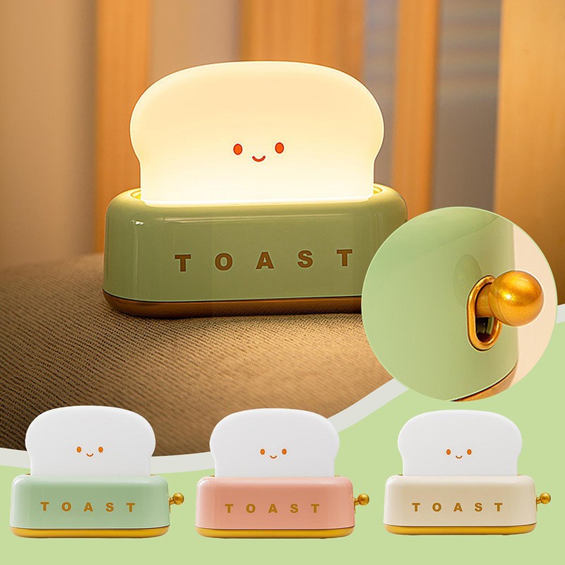 Cute Toast Night Light USB Rechargeable LED Bread Toast Night