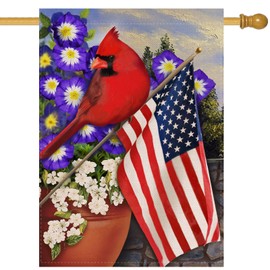 Covido Home Decorative 4th of July Cardinal Patriotic American House Flag, USA Memorial Day Garden Yard Red Bird Dogwood America Outside Decoration, Summer Outdoor Large Decor Double Sided 28x40